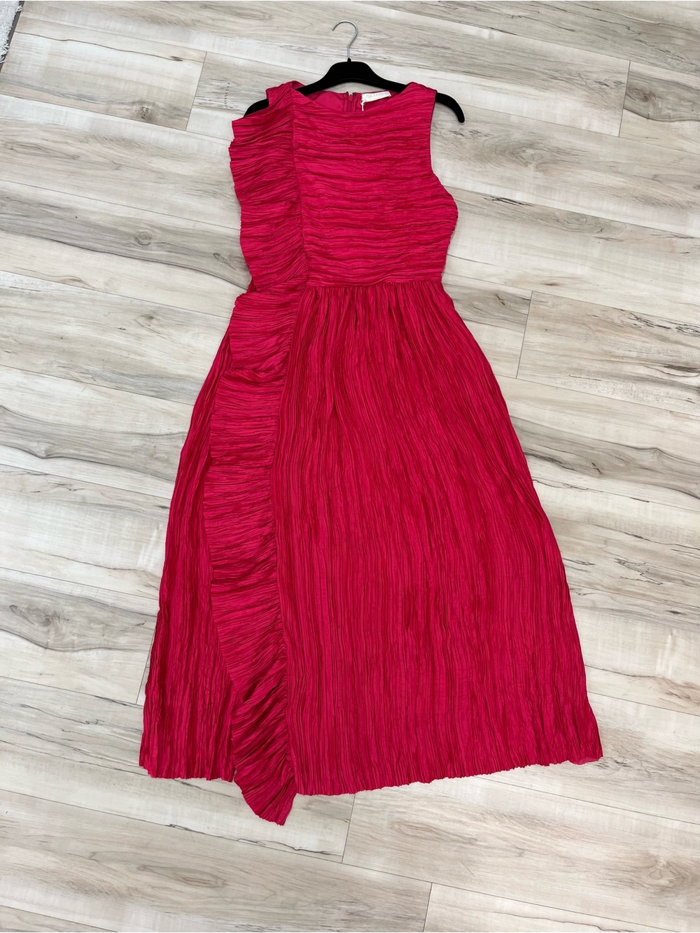 Ulla Johnson Ruffled Fuchsia Pleated Midi Dress